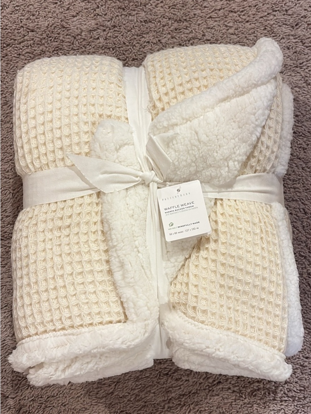 Pottery Barn Waffle Weave Sherpa Throw in Cream